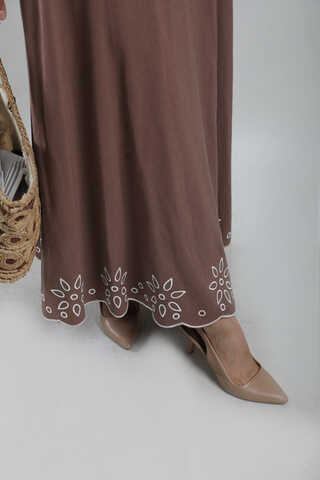 Nakışlı Etek Takım Kahverengi - 5