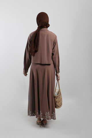 Nakışlı Etek Takım Kahverengi - 7