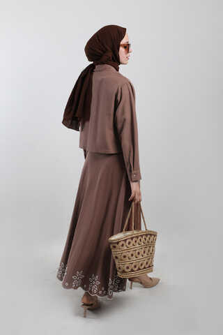 Nakışlı Etek Takım Kahverengi - 6