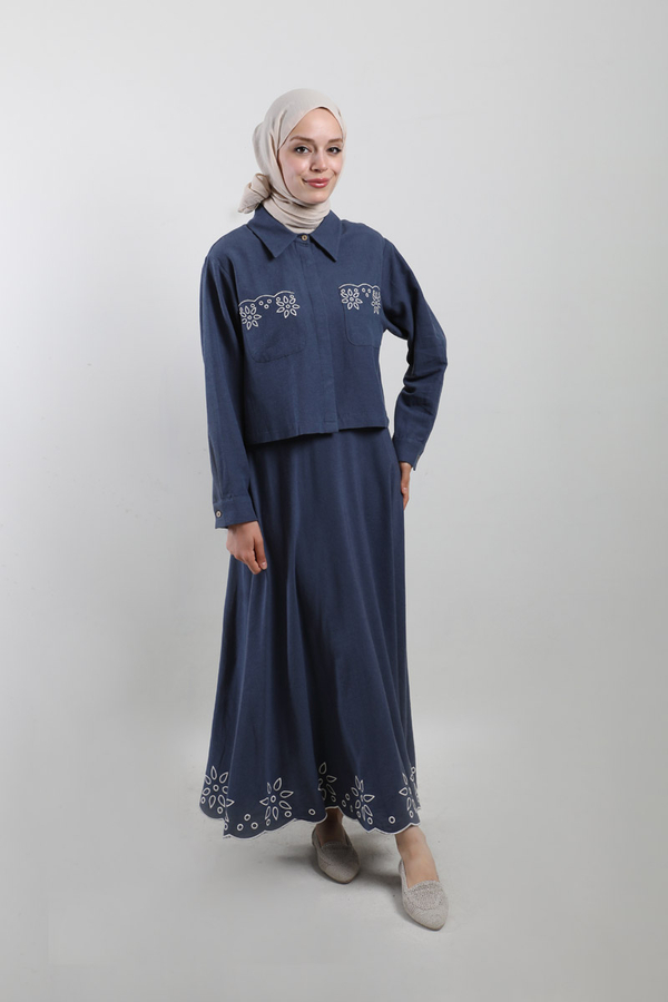 Nakışlı Etek Takım Lacivert - 2