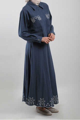 Nakışlı Etek Takım Lacivert - 5