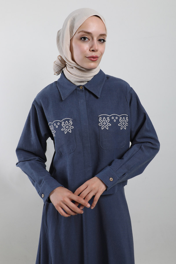 Nakışlı Etek Takım Lacivert - 1