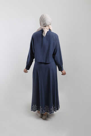 Nakışlı Etek Takım Lacivert - 6