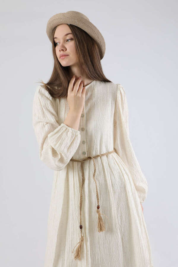 Nakışlı Krinkıl Elbise Bordo - 2