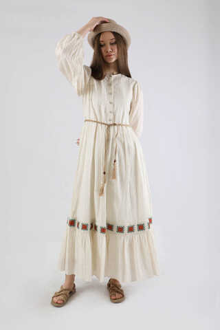 Nakışlı Krinkıl Elbise Bordo - 3