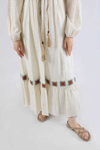 Nakışlı Krinkıl Elbise Bordo - 4