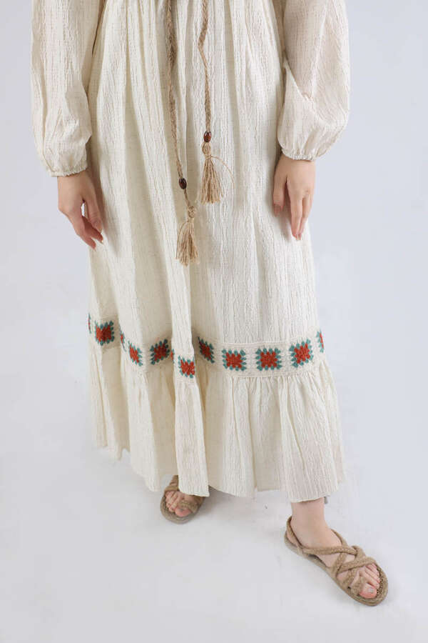 Nakışlı Krinkıl Elbise Bordo - 4