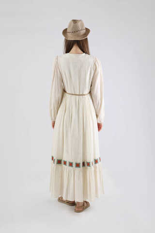 Nakışlı Krinkıl Elbise Bordo - 5