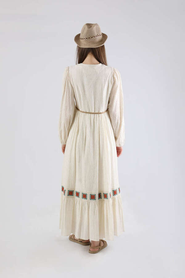 Nakışlı Krinkıl Elbise Bordo - 5