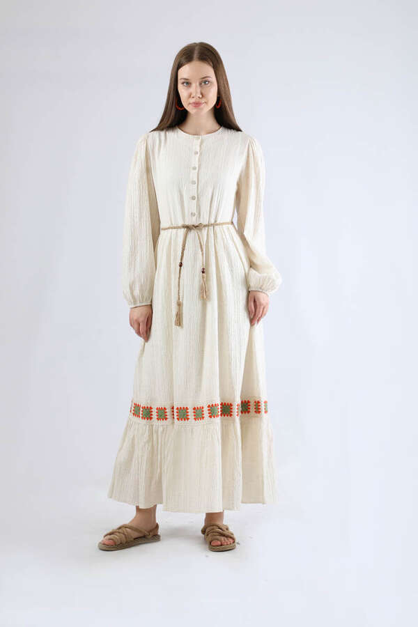 Nakışlı Krinkıl Elbise Mint - 3