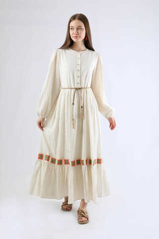 Nakışlı Krinkıl Elbise Mint - 1