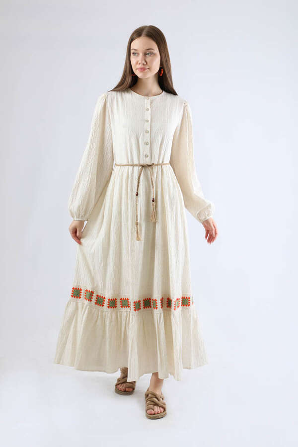 Nakışlı Krinkıl Elbise Mint - 1