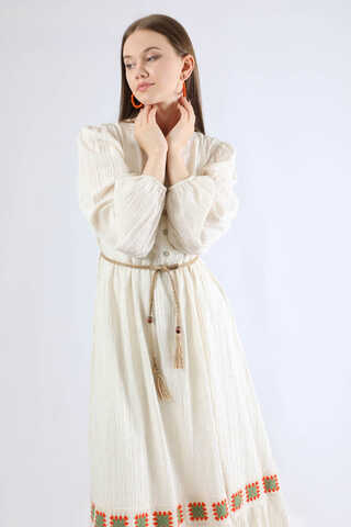 Nakışlı Krinkıl Elbise Mint - 2