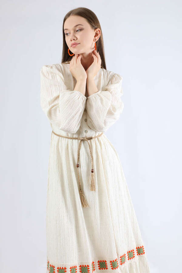 Nakışlı Krinkıl Elbise Mint - 2