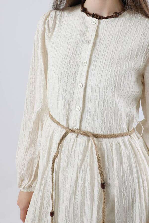 Nakışlı Krinkıl Elbise Pudra - 4