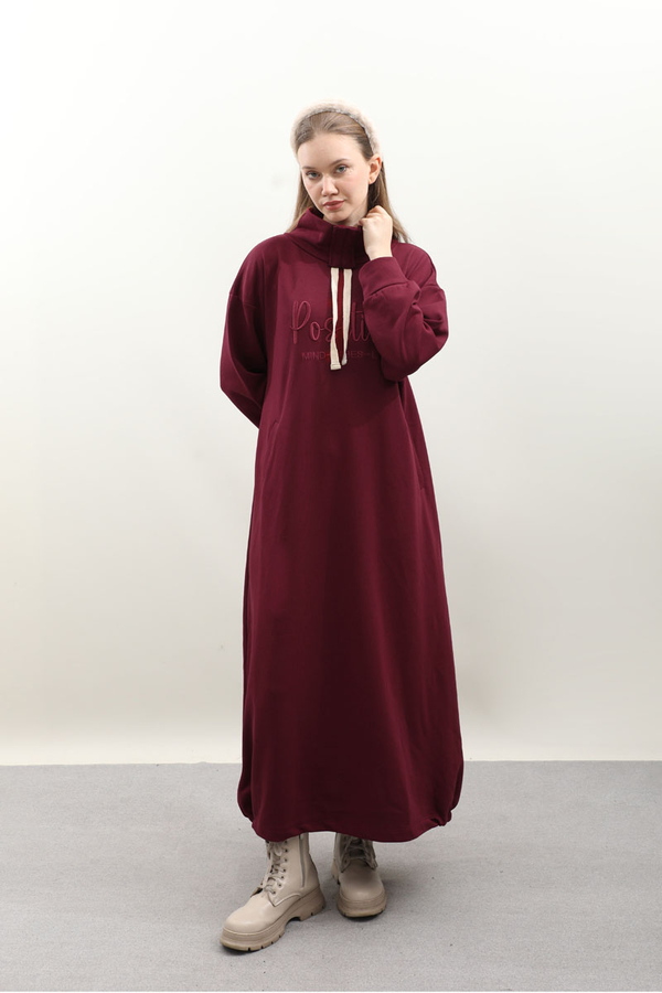 Nakışlı Spor Elbise Bordo - 3