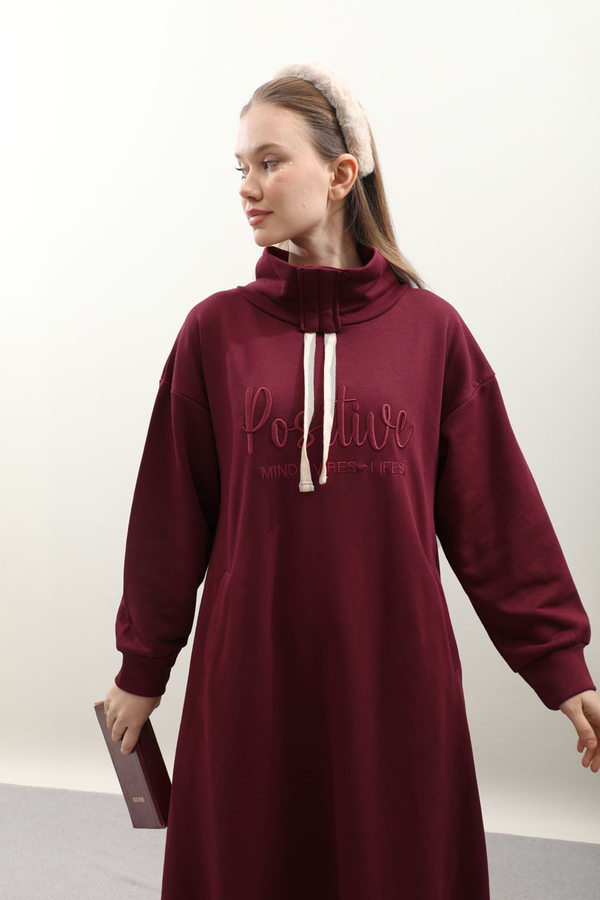 Nakışlı Spor Elbise Bordo - 4