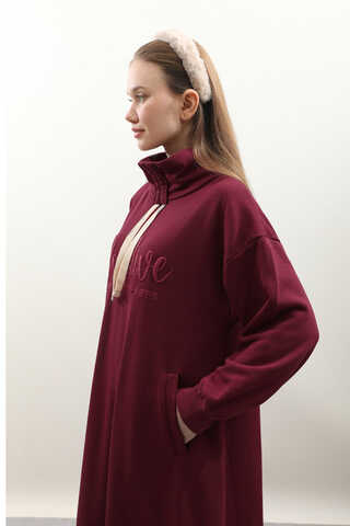 Nakışlı Spor Elbise Bordo - 5