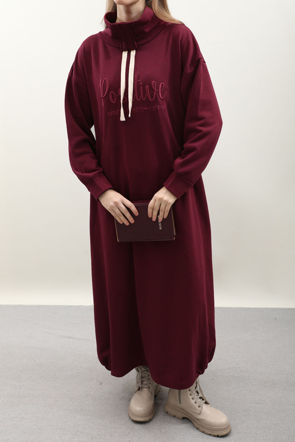 Nakışlı Spor Elbise Bordo - 1