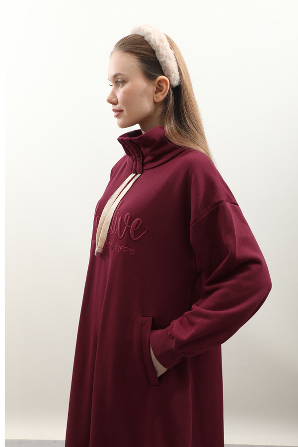 Nakışlı Spor Elbise Bordo - 5