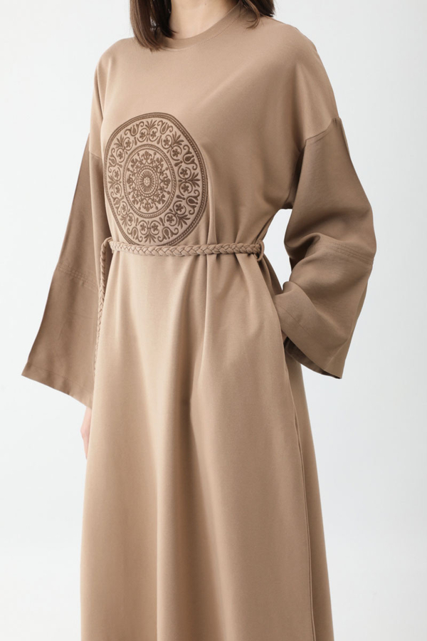 Nakışlı Sweat Elbise Camel - 9