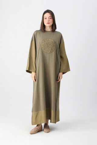 Nakışlı Sweat Elbise Haki - 2