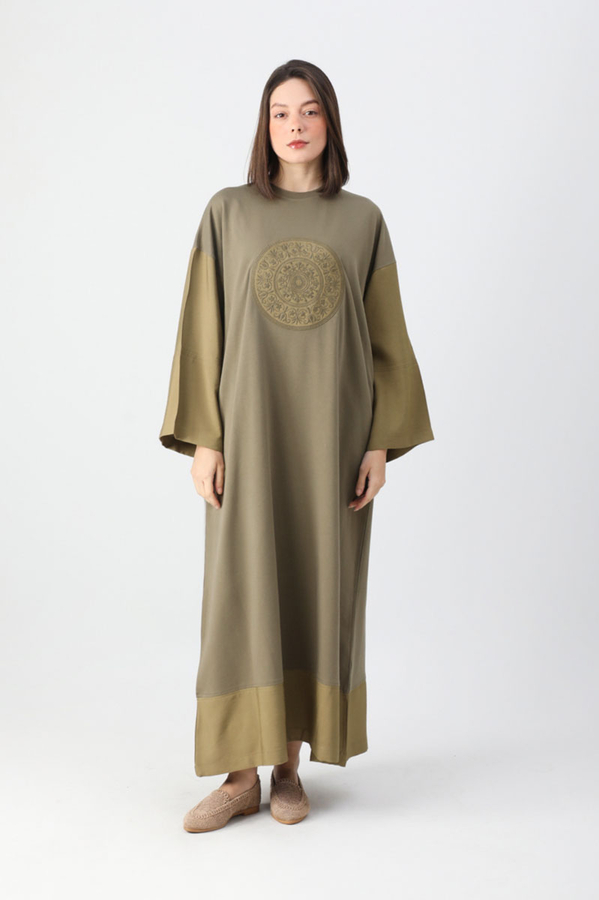 Nakışlı Sweat Elbise Haki - 2