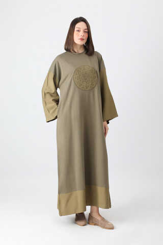 Nakışlı Sweat Elbise Haki - 3