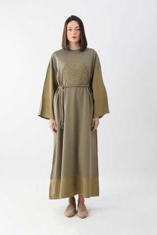 Nakışlı Sweat Elbise Haki - 4