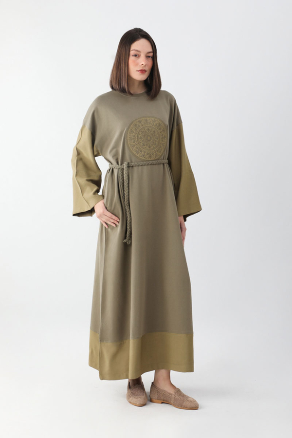 Nakışlı Sweat Elbise Haki - 5