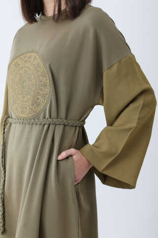 Nakışlı Sweat Elbise Haki - 9