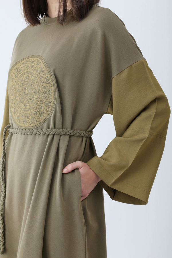 Nakışlı Sweat Elbise Haki - 9
