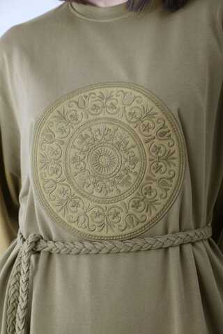 Nakışlı Sweat Elbise Haki - 10