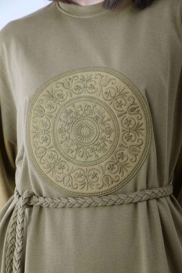 Nakışlı Sweat Elbise Haki - 10