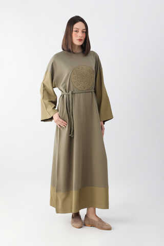 Nakışlı Sweat Elbise Haki - 5