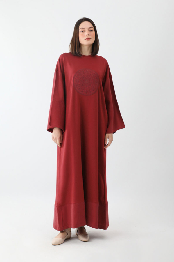 Nakışlı Sweat Elbise Kırmızı - 2