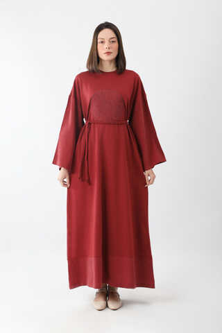 Nakışlı Sweat Elbise Kırmızı - 4