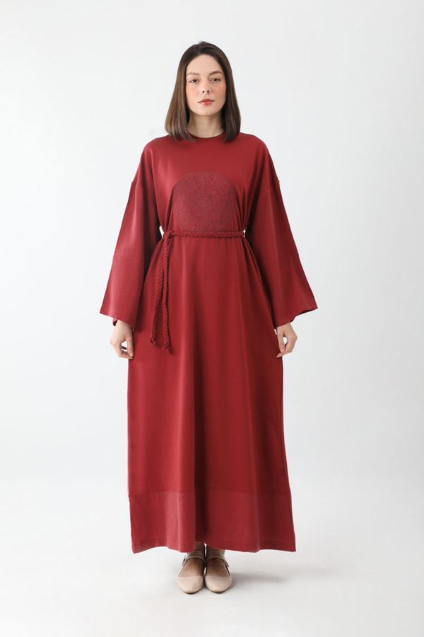 Nakışlı Sweat Elbise Kırmızı - 4