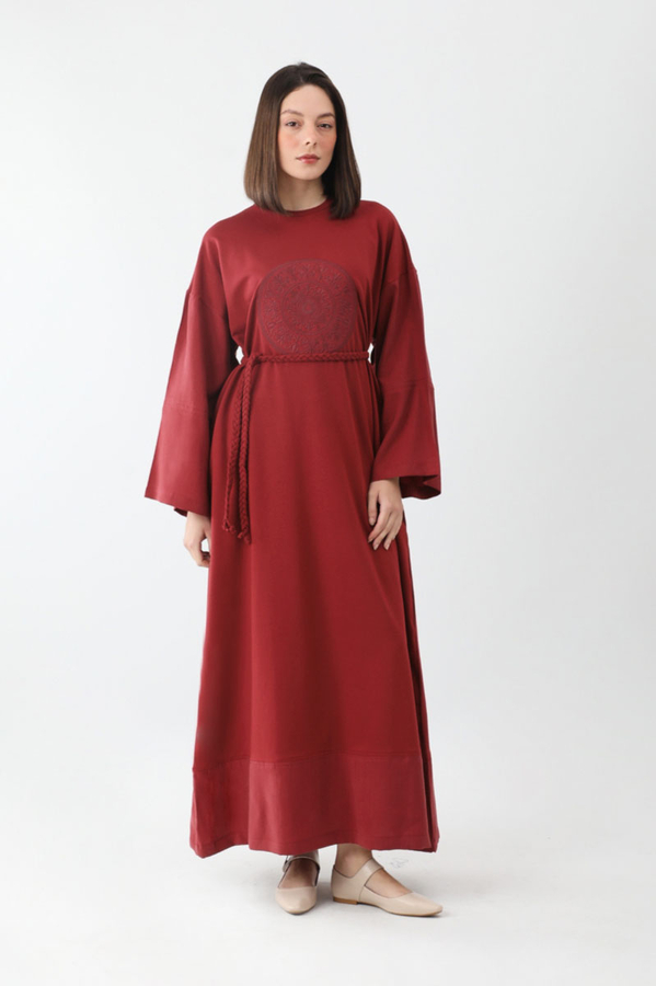 Nakışlı Sweat Elbise Kırmızı - 5
