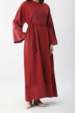 Nakışlı Sweat Elbise Kırmızı - 7