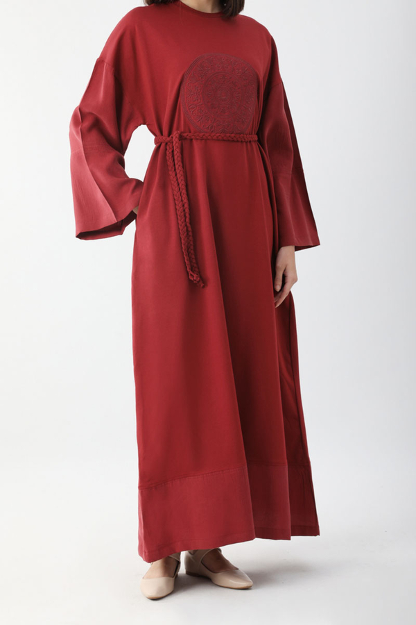 Nakışlı Sweat Elbise Kırmızı - 7