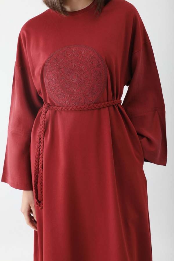 Nakışlı Sweat Elbise Kırmızı - 8