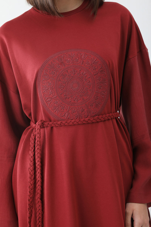 Nakışlı Sweat Elbise Kırmızı - 9