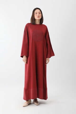 Nakışlı Sweat Elbise Kırmızı - 2