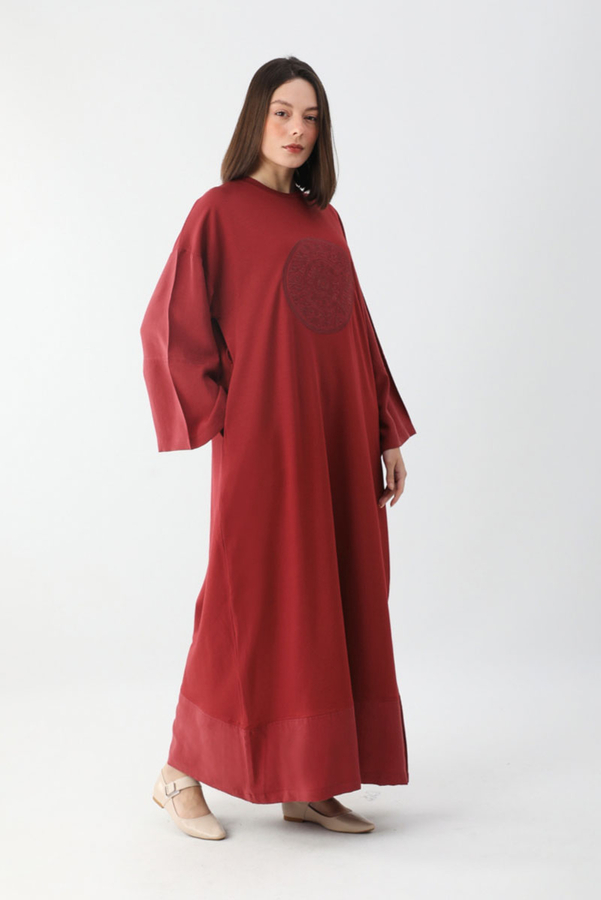 Nakışlı Sweat Elbise Kırmızı - 3