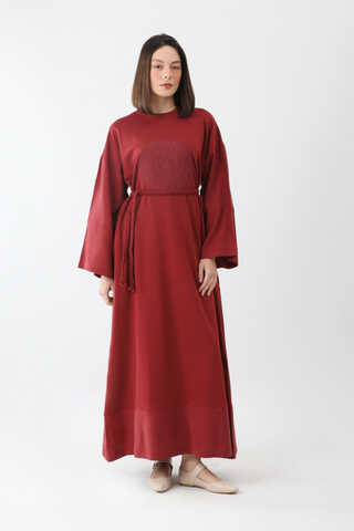 Nakışlı Sweat Elbise Kırmızı - 5