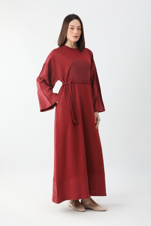 Nakışlı Sweat Elbise Kırmızı - 6