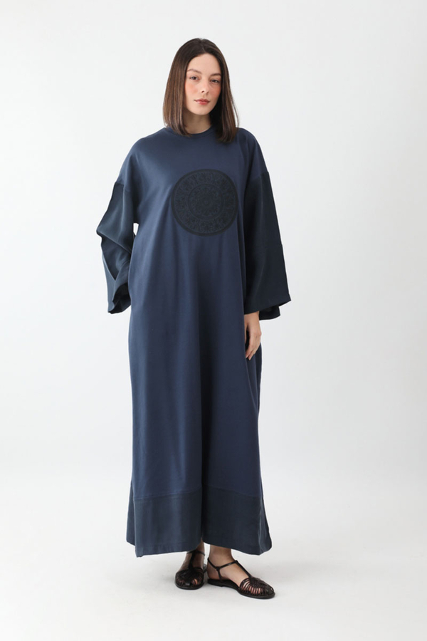 Nakışlı Sweat Elbise Lacivert - 2
