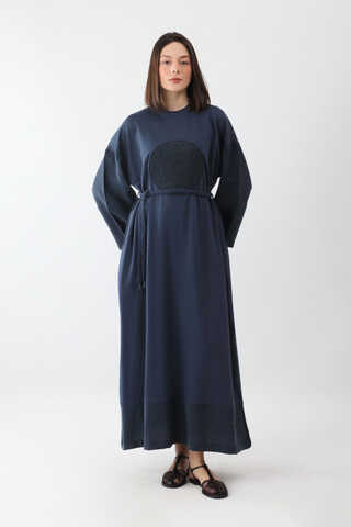 Nakışlı Sweat Elbise Lacivert - 3