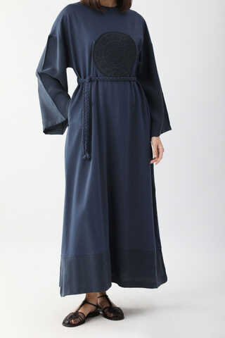 Nakışlı Sweat Elbise Lacivert - 5